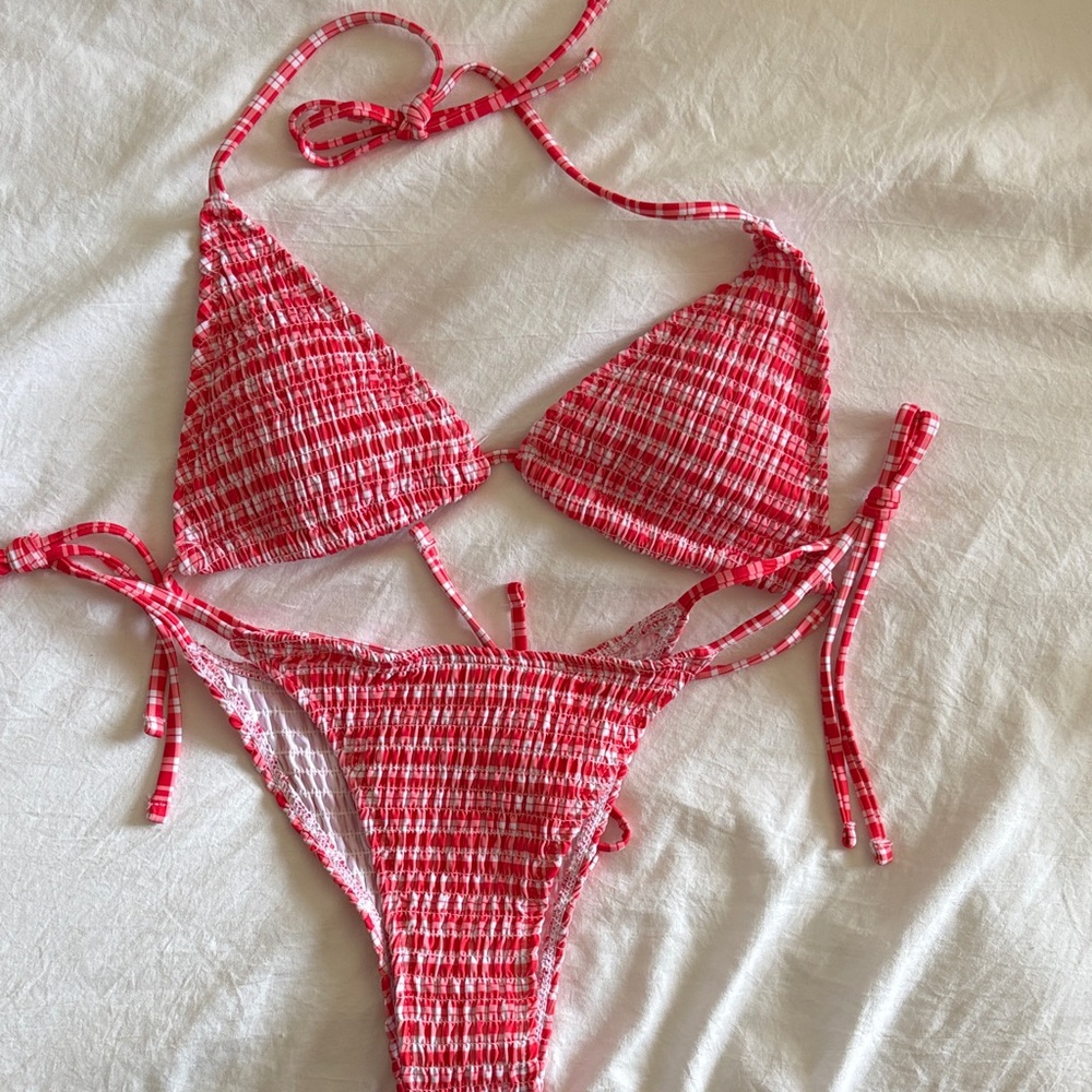 Red and White Bikini Set